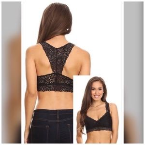 <LAST>Black Lace Racer Back Bralette Bra